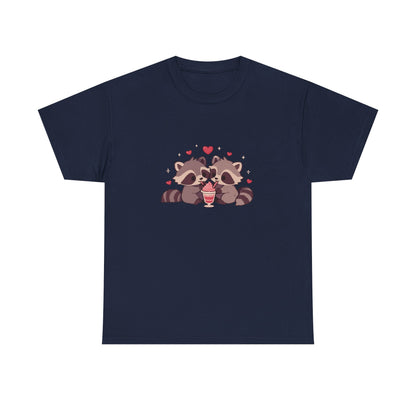 Raccoons Sharing Milkshake Unisex Heavy Cotton Tee