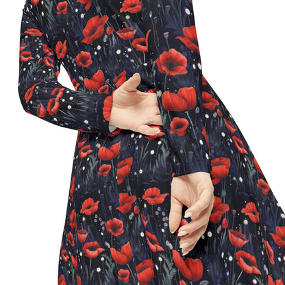 Night Poppies Women's Long Sleeve Dance Dress (AOP)