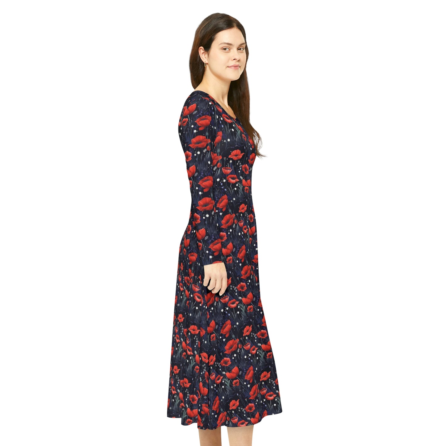 Night Poppies Women's Long Sleeve Dance Dress (AOP)