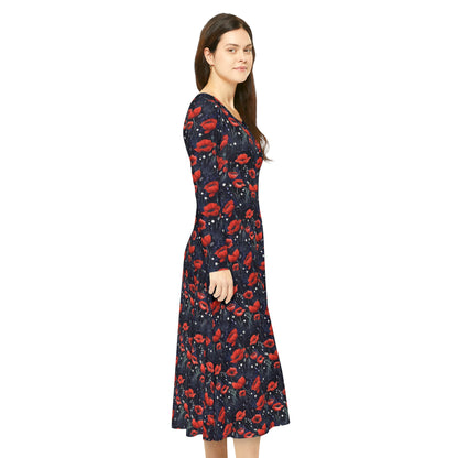 Night Poppies Women's Long Sleeve Dance Dress (AOP)
