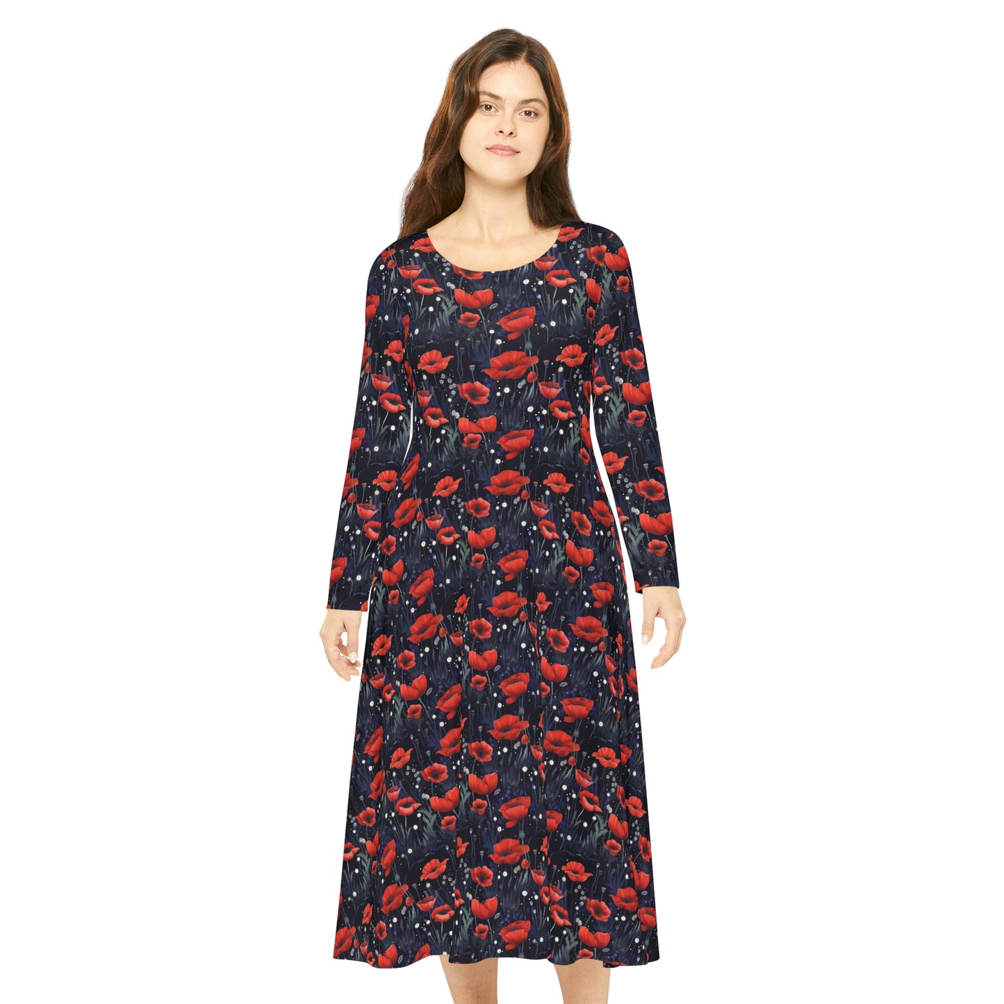 Night Poppies Women's Long Sleeve Dance Dress (AOP)