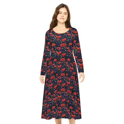 Night Poppies Women's Long Sleeve Dance Dress (AOP)