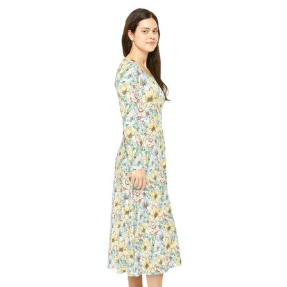 Spring Flowers Women's Long Sleeve Dance Dress (AOP)