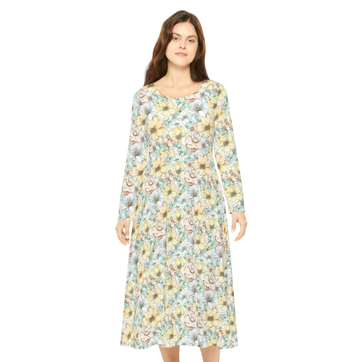 Spring Flowers Women's Long Sleeve Dance Dress (AOP)