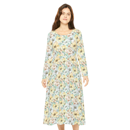 Spring Flowers Women's Long Sleeve Dance Dress (AOP)