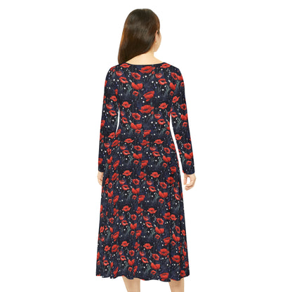 Night Poppies Women's Long Sleeve Dance Dress (AOP)