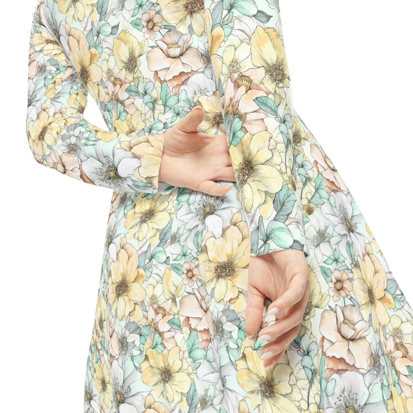 Spring Flowers Women's Long Sleeve Dance Dress (AOP)