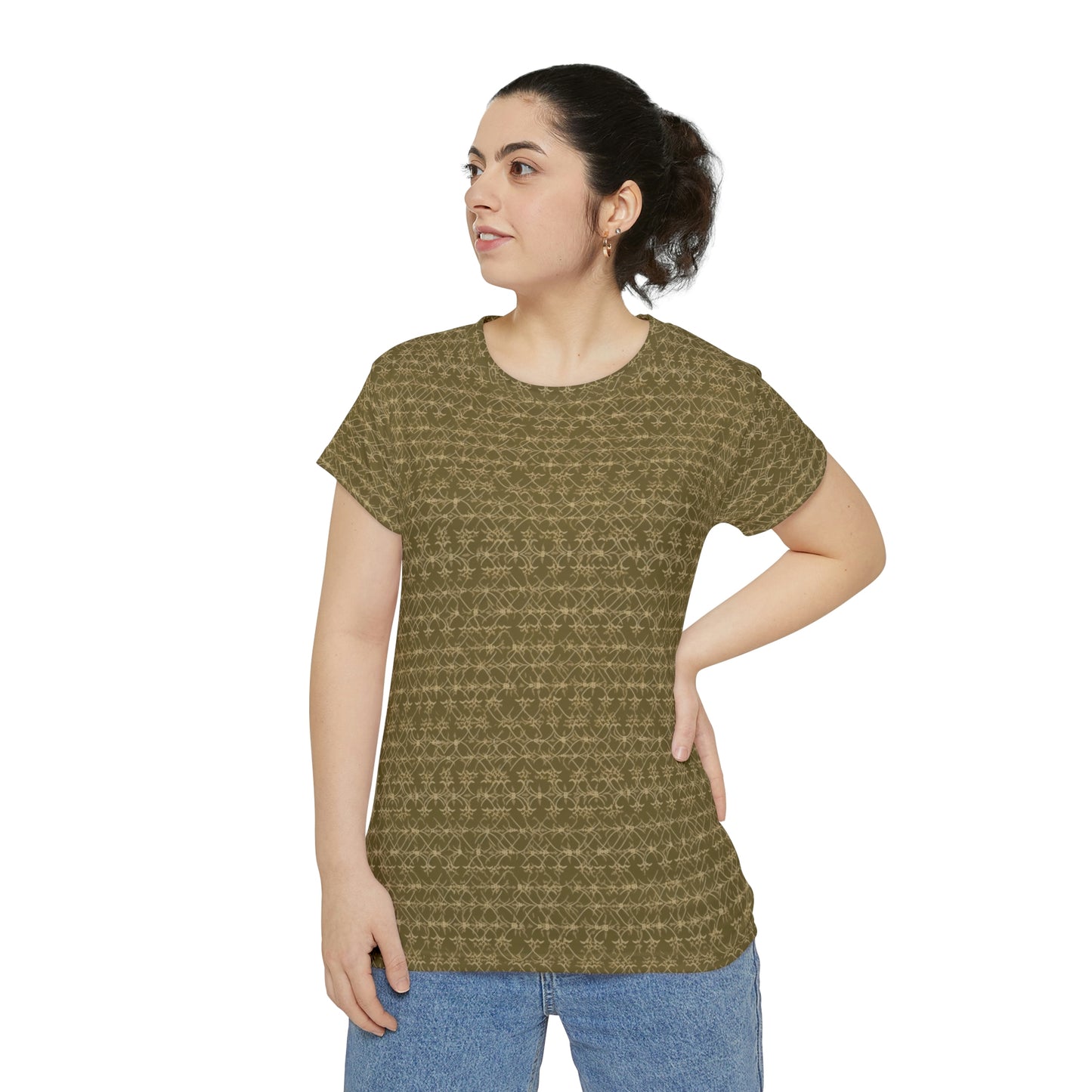 Olive Filigree Women's Short Sleeve Shirt (AOP)