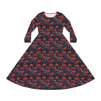 Night Poppies Women's Long Sleeve Dance Dress (AOP)