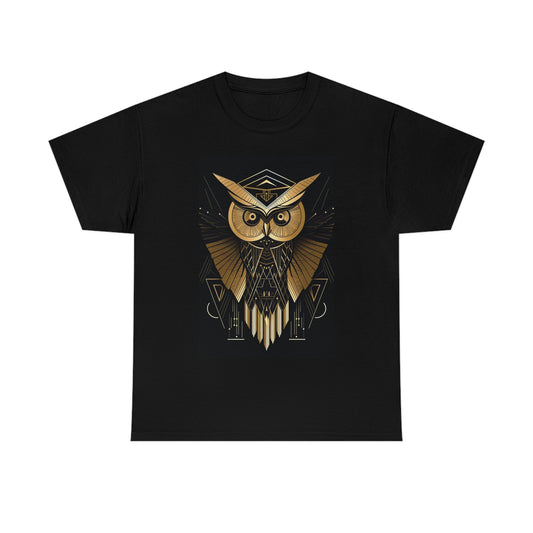 Art Deco Owl Unisex Heavy Cotton Tee