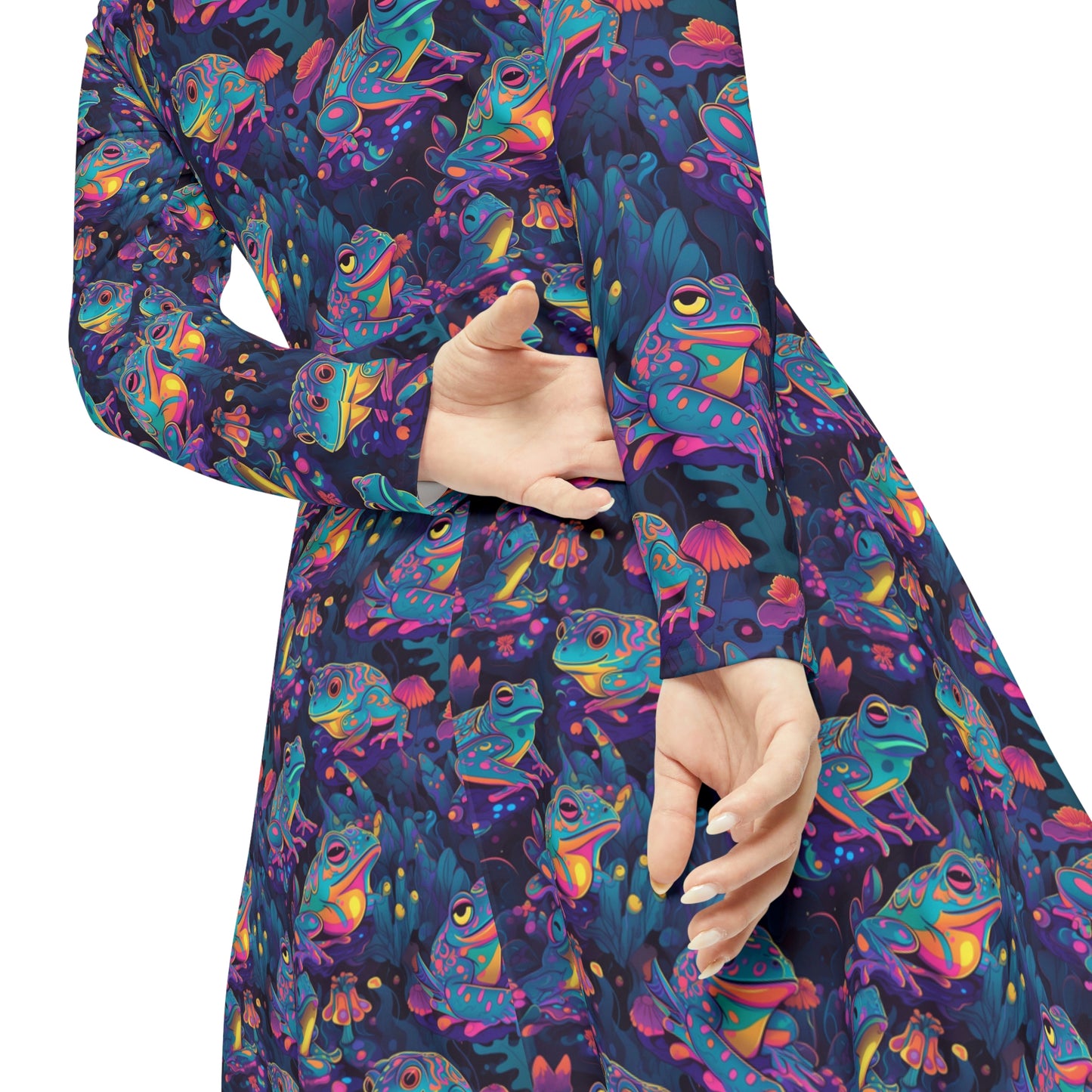 Funky Frogs Women's Long Sleeve Dance Dress (AOP)