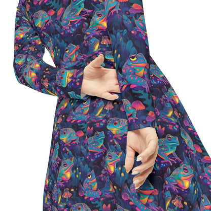 Funky Frogs Women's Long Sleeve Dance Dress (AOP)
