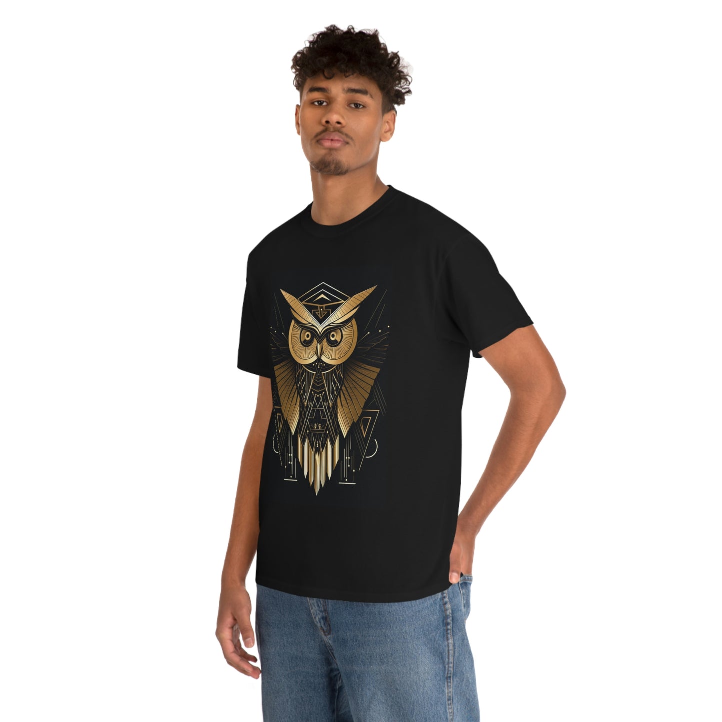Art Deco Owl Unisex Heavy Cotton Tee
