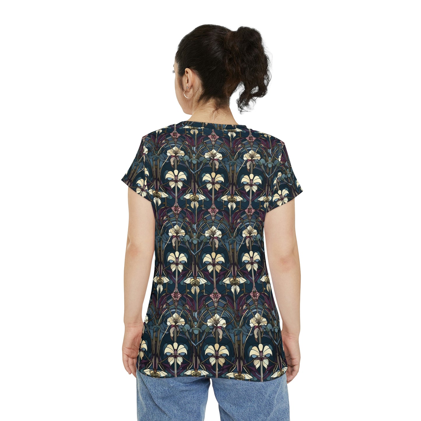 Art Deco Orchids Women's Short Sleeve Shirt (AOP)