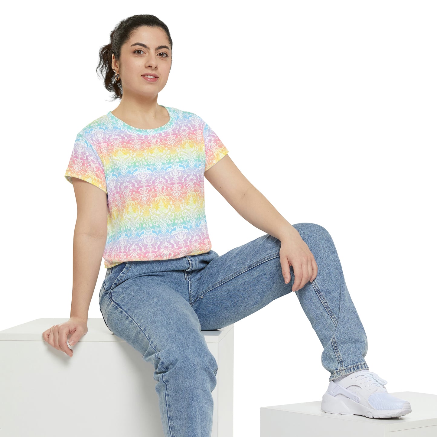 Rainbow Damask (v1) Women's Short Sleeve Shirt (AOP)