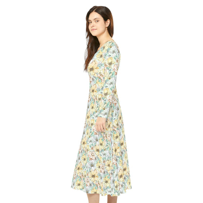 Spring Flowers Women's Long Sleeve Dance Dress (AOP)