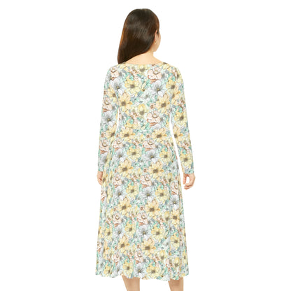 Spring Flowers Women's Long Sleeve Dance Dress (AOP)