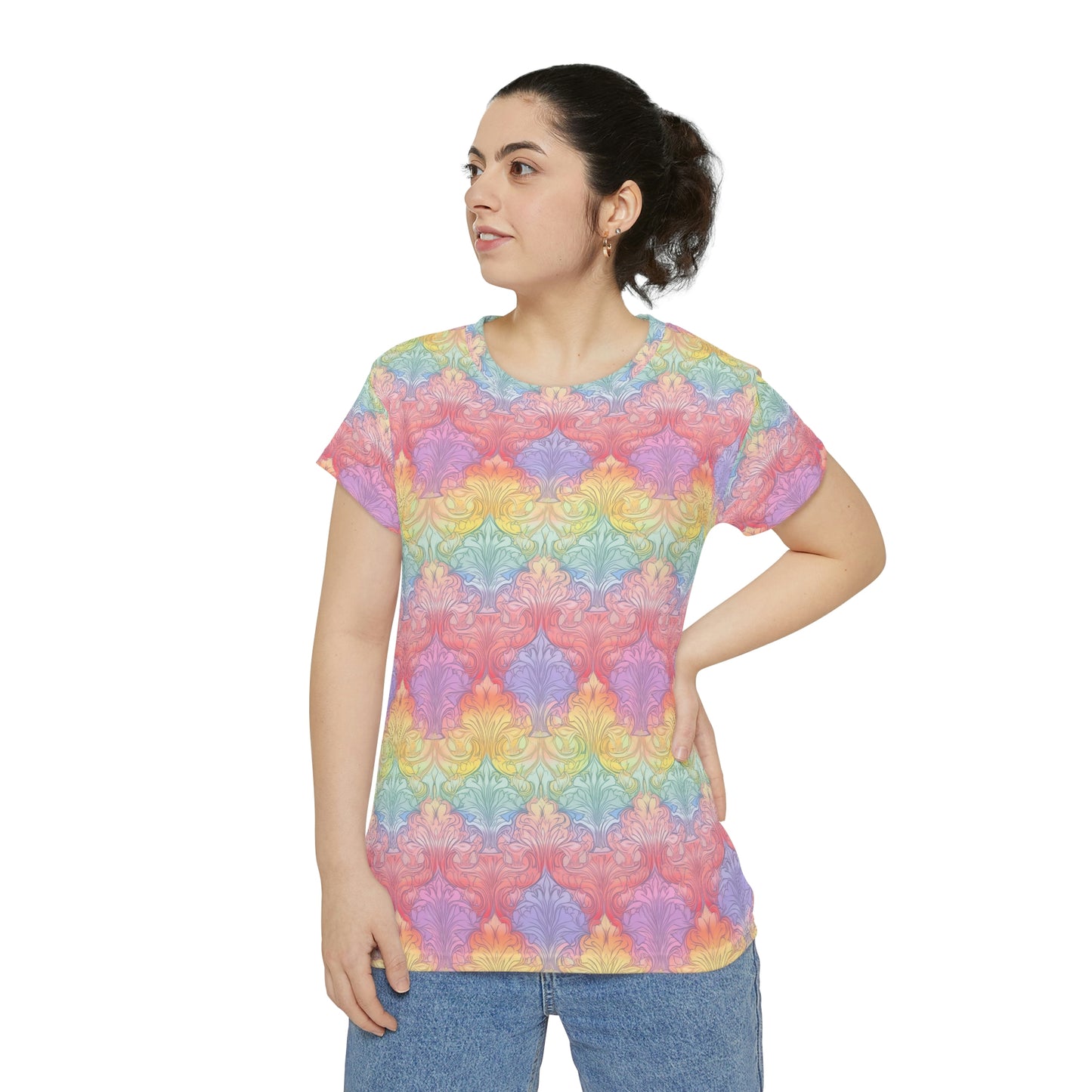 Rainbow Damask (v2) Women's Short Sleeve Shirt (AOP)