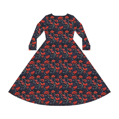 Night Poppies Women's Long Sleeve Dance Dress (AOP)