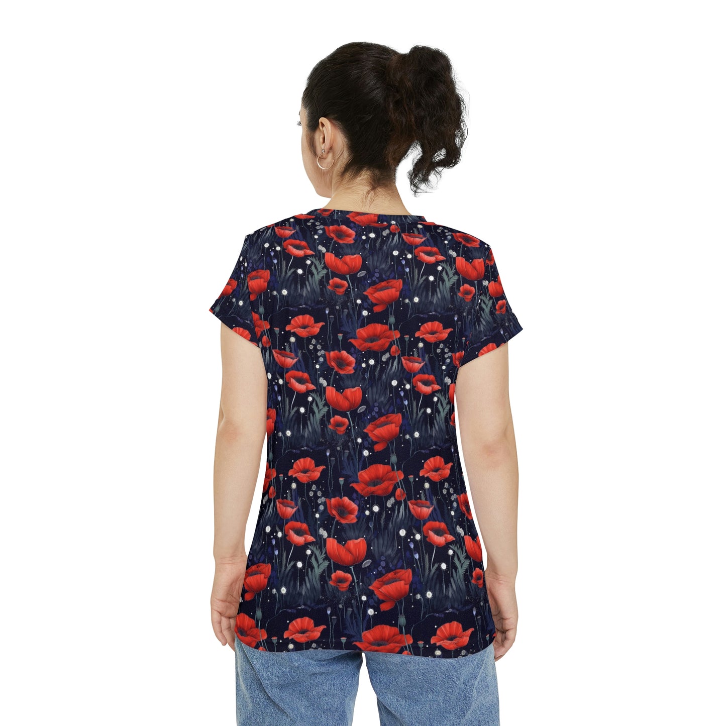 Night Poppies Women's Short Sleeve Shirt (AOP)