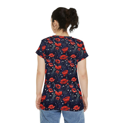 Night Poppies Women's Short Sleeve Shirt (AOP)