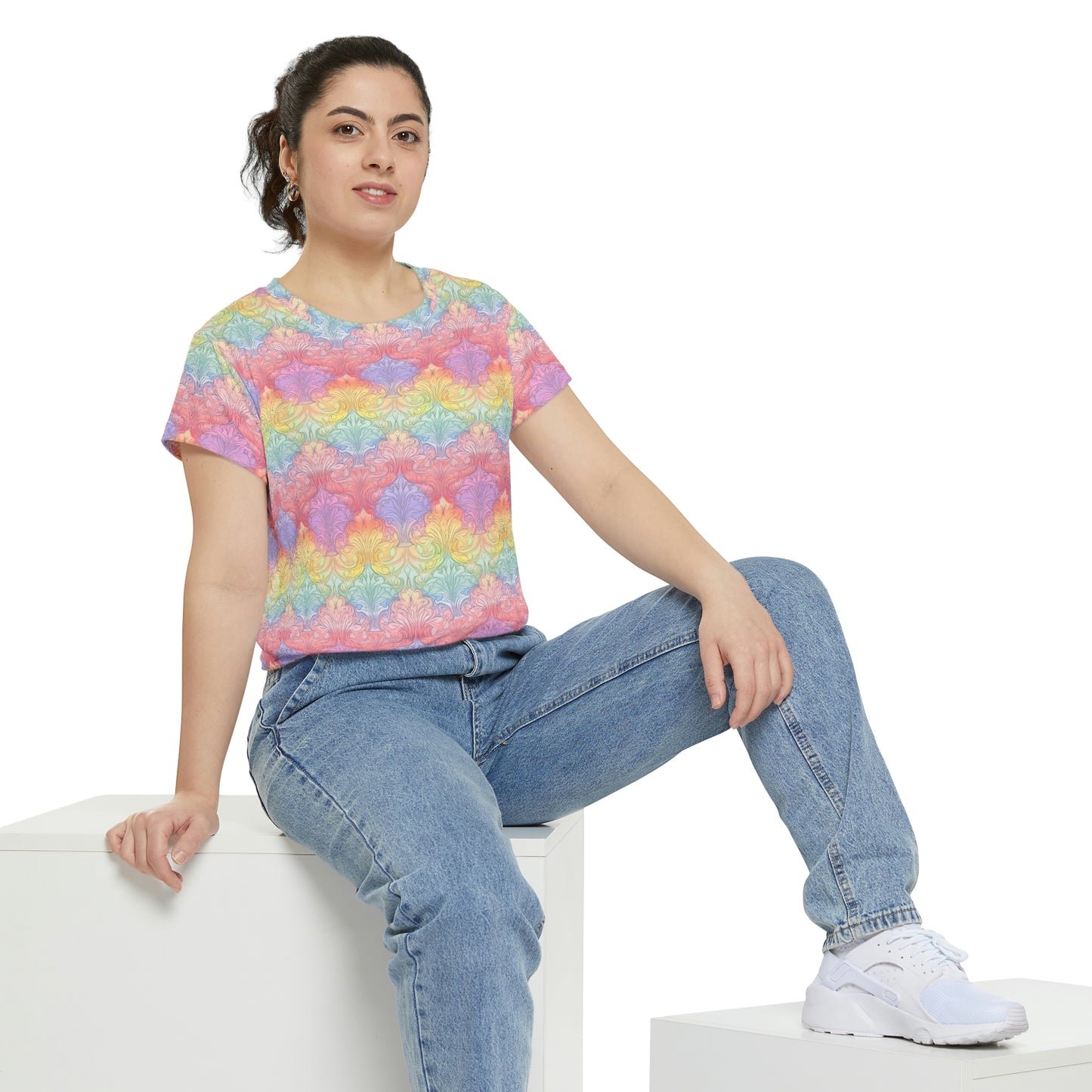 Rainbow Damask (v2) Women's Short Sleeve Shirt (AOP)