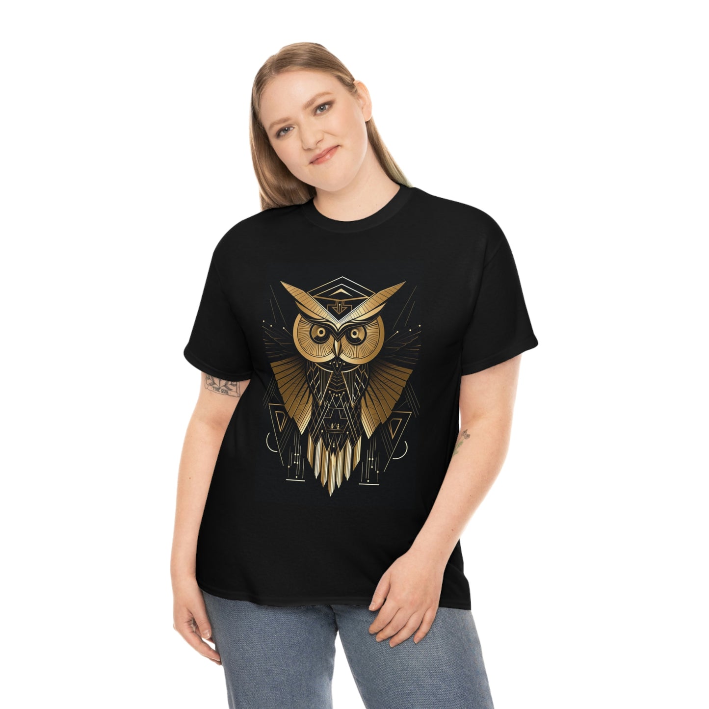 Art Deco Owl Unisex Heavy Cotton Tee