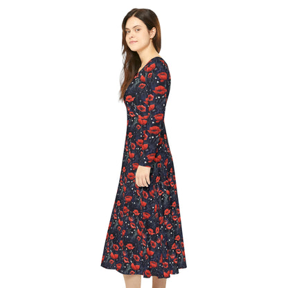 Night Poppies Women's Long Sleeve Dance Dress (AOP)
